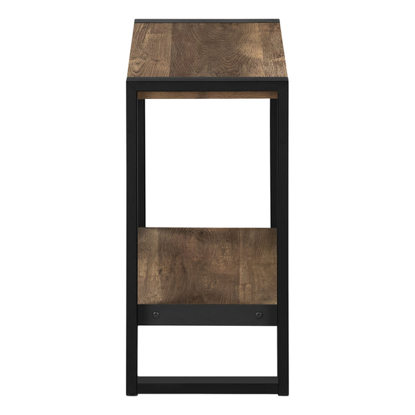 English Elm Accent 2-Tier Side Table with Reclaimed Brown Laminate Top and Black Metal Legs — Industrial Nightstand B2710P221331