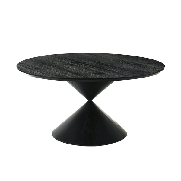 English Elm 59" Round Pedestal Dining Table with Hourglass Base, Ebony Black — Elegant 6-Seat Centerpiece for Modern Gatherings B016S00040