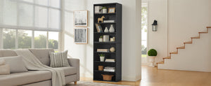 English Elm CD MDF 8-Tier Media Cabinet with Adjustable Shelves, 71" Tall Sturdy Storage for Home Office Display and Organization Black W2972P333113