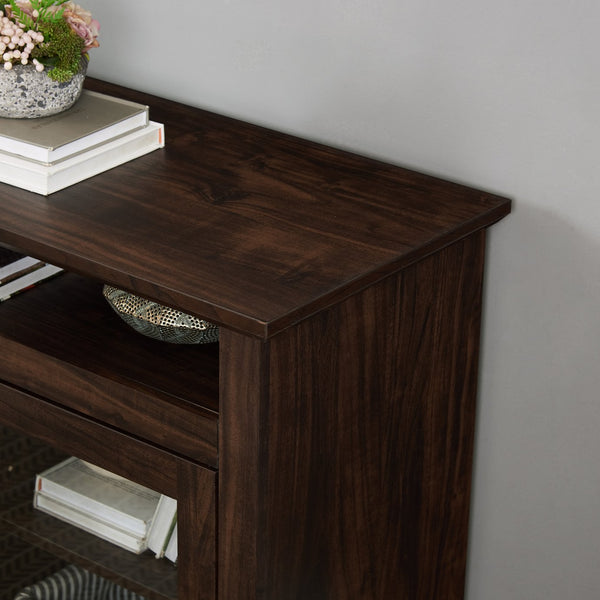 English Elm Modern TV Stand 60" Brown Entertainment Center for TVs up to 65" with Glass Doors, 3 Adjustable Shelves, Cable Management and Durable MDF Construction W2275P210030