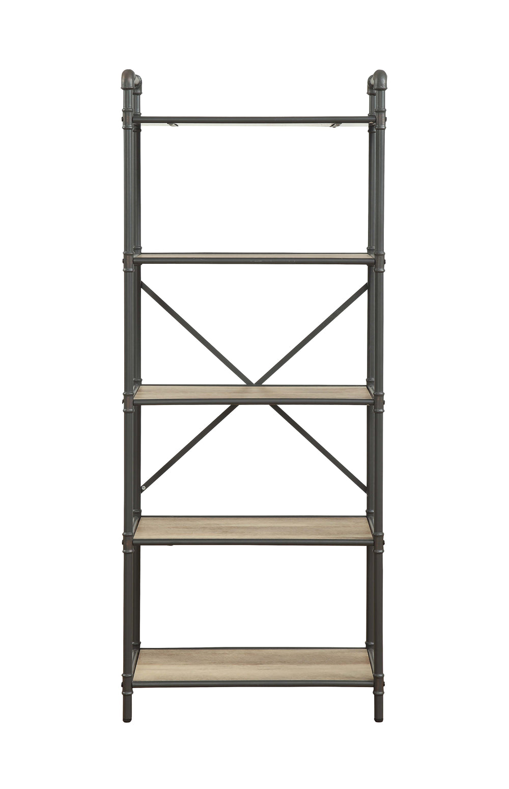 English Elm Itzel Industrial Antique Oak & Sandy Gray Bookshelf – 5-Shelf Open-Frame Metal Frame, Rustic Modern Design B2726P270522