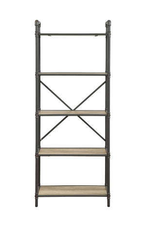 English Elm Itzel Industrial Antique Oak & Sandy Gray Bookshelf – 5-Shelf Open-Frame Metal Frame, Rustic Modern Design B2726P270522