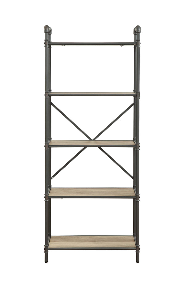 English Elm Itzel Industrial Antique Oak & Sandy Gray Bookshelf – 5-Shelf Open-Frame Metal Frame, Rustic Modern Design B2726P270522