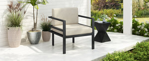 English Elm Christopher Knight Home® - 27.7'' Modern Outdoor Lounge Chair Beige+Black – Lightweight Aluminum Frame, Weather-Resistant Cushions, Plush Comfort N767P237029B
