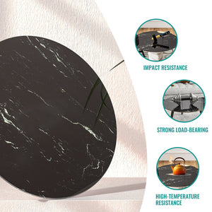 English Elm 30"inch Round Tempered Glass Tabletop Marble Pattern Indoor Outdoor Patio Dining Black W241P361472