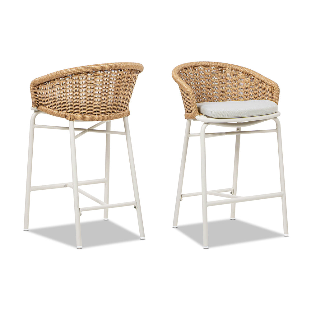 English Elm Jennifer Taylor Home - Santorini 28" Wicker Back Bar Stool Set Of 2 - Wheat Beige, Weather-Resistant, Stylish Comfort B2719P308009
