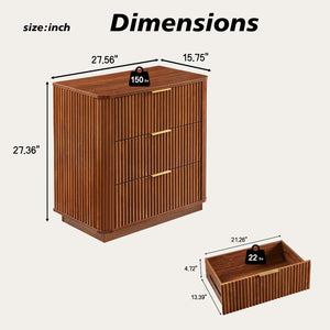 English Elm 3 Drawer Walnut Dresser Set with Curved Wave Corners, Waterproof Top, Modern Nightstands for Bedroom W1820P337284