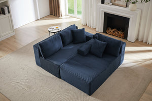 English Elm L-Shaped Cloud Sectional Sofa - Deep Comfort Modular Sleeper, No Assembly, Blue Corduroy Design For All Spaces W2339P294928