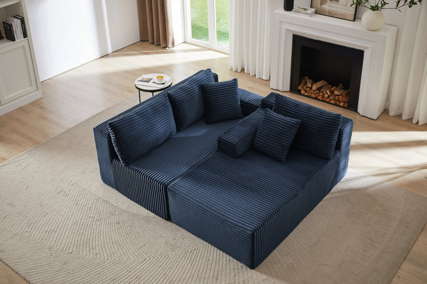 English Elm L-Shaped Cloud Sectional Sofa - Deep Comfort Modular Sleeper, No Assembly, Blue Corduroy Design For All Spaces W2339P294928