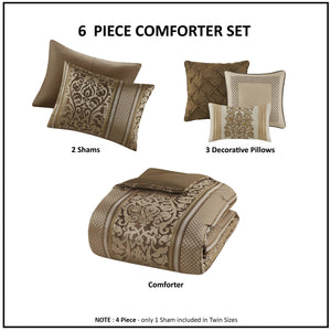 English Elm 6 Piece Jacquard Comforter Set With Decorative Pillows - Luxurious, Cozy, And Easy Care For Full/Queen B035P280388