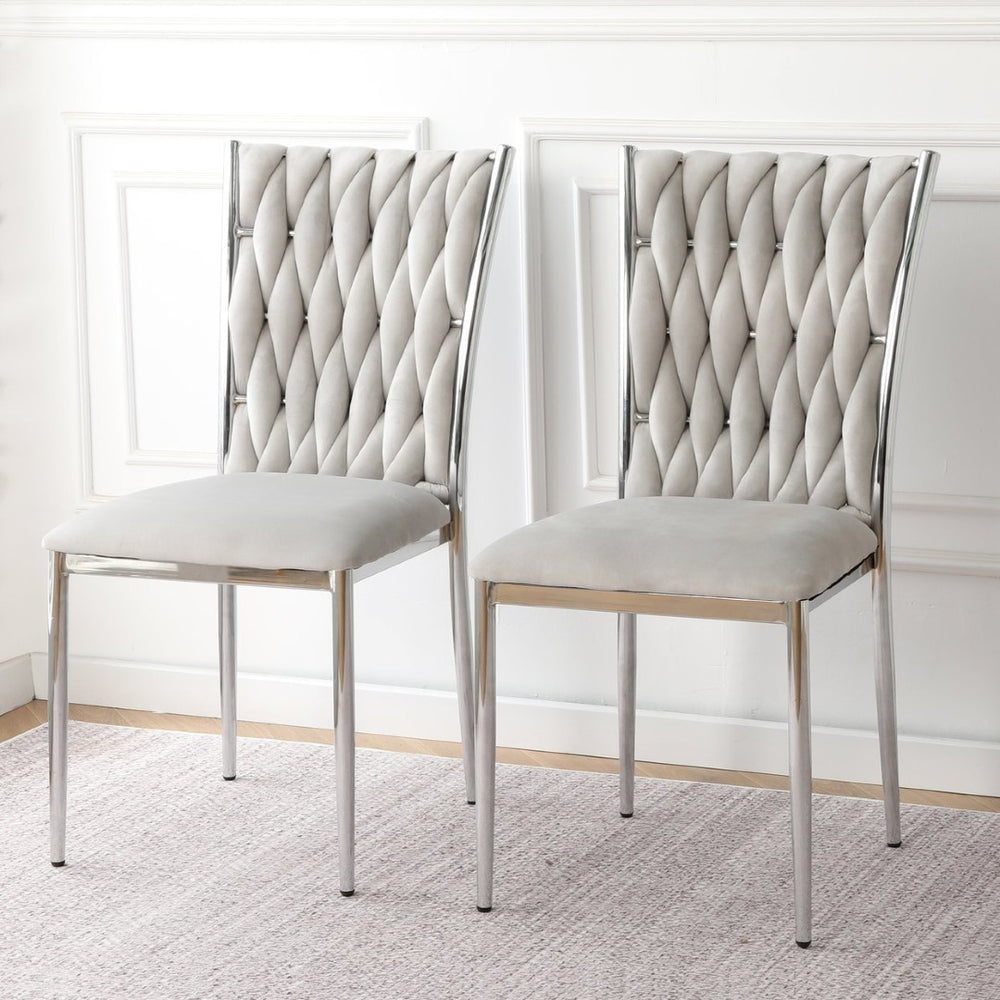 English Elm Modern Velvet Upholstered Dining Chairs Set of 2 with Electroplated Legs for Kitchen Light Gray W210P301594