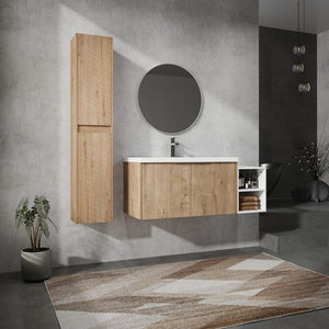 English Elm 48" Wall-Mounted Bathroom Vanity Set With Sink & Cabinets – Modern Design, Soft-Close Doors, Ample Storage W999S00237