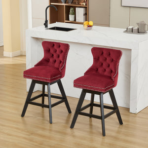 English Elm Swivel Velvet Barstools with Tufted Back Support, 360° Rotation, Foam & Spring Cushion, Sturdy Wooden Frame WINE RED W1143P369088