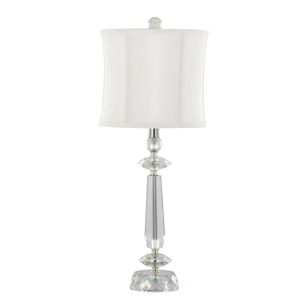English Elm Karat 25.5" Contemporary Crystal Table Lamp Set of 2 with Clear K9 Faceted Crystal & Chrome Base, White Shade B202P224010