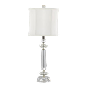 English Elm Karat 25.5" Contemporary Crystal Table Lamp Set of 2 with Clear K9 Faceted Crystal & Chrome Base, White Shade B202P224010
