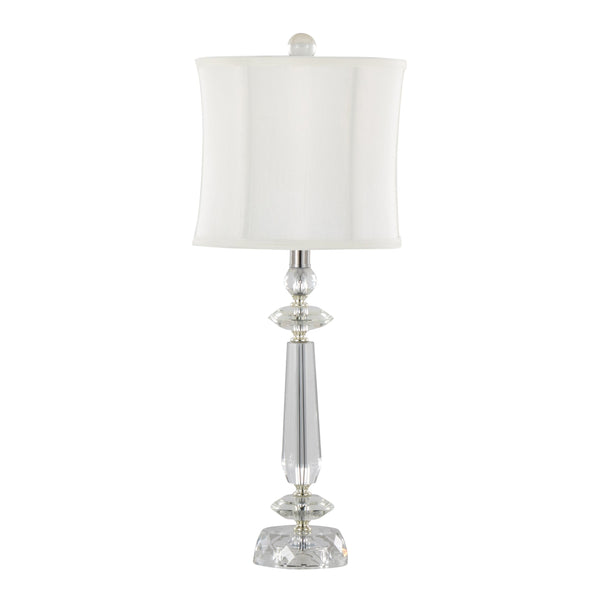 English Elm Karat 25.5" Contemporary Crystal Table Lamp Set of 2 with Clear K9 Faceted Crystal & Chrome Base, White Shade B202P224010
