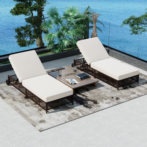 English Elm TREXM Outdoor Lounge Chair Set of 2 with 5-Position Recline, UV & Weather Resistant Rattan Cushioned Brown+Beige TM000016AAD