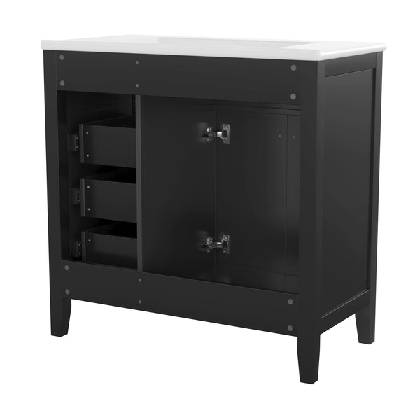 English Elm 36" Modern Bathroom Vanity With Sink Combo, Sleek Black Cabinet, Durable Storage & Stylish Design N725P246491B