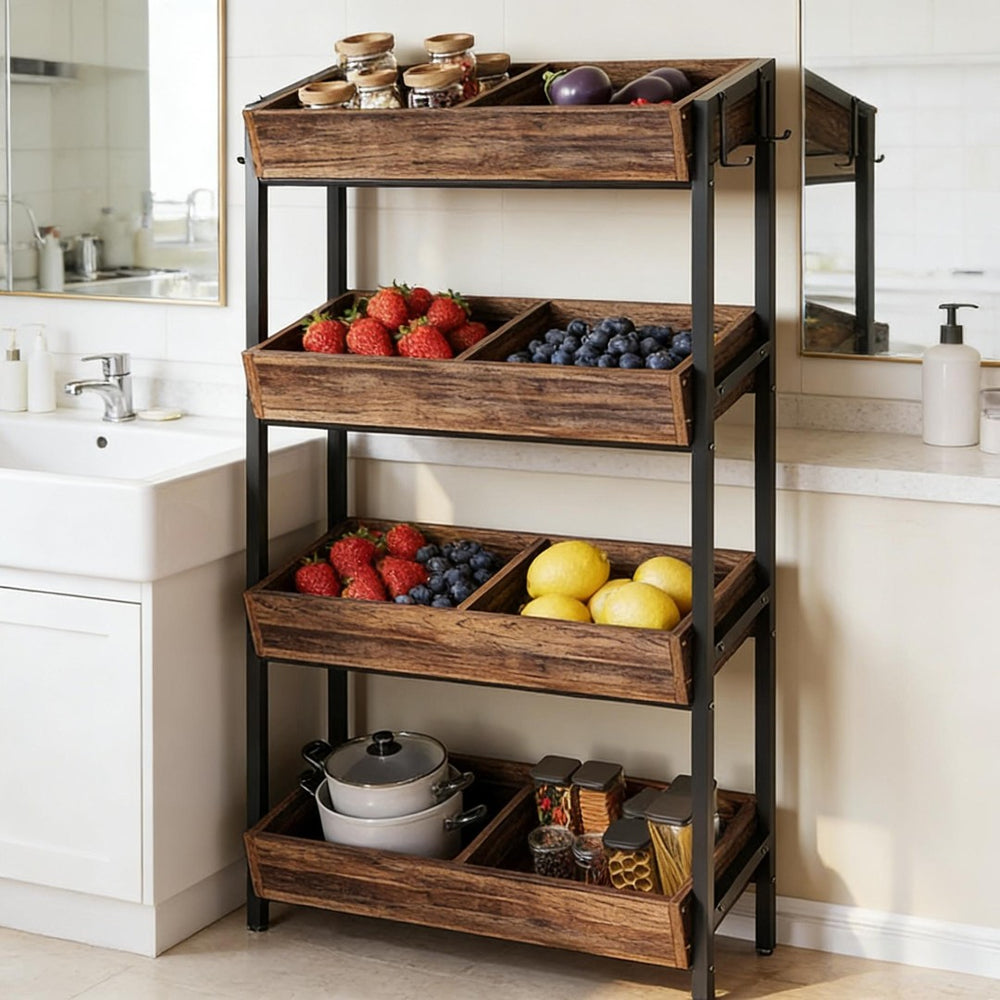 English Elm Stable Four Tier Produce Organizer Rack with Eight Angled Bins for Pantry Storage T3971P450579