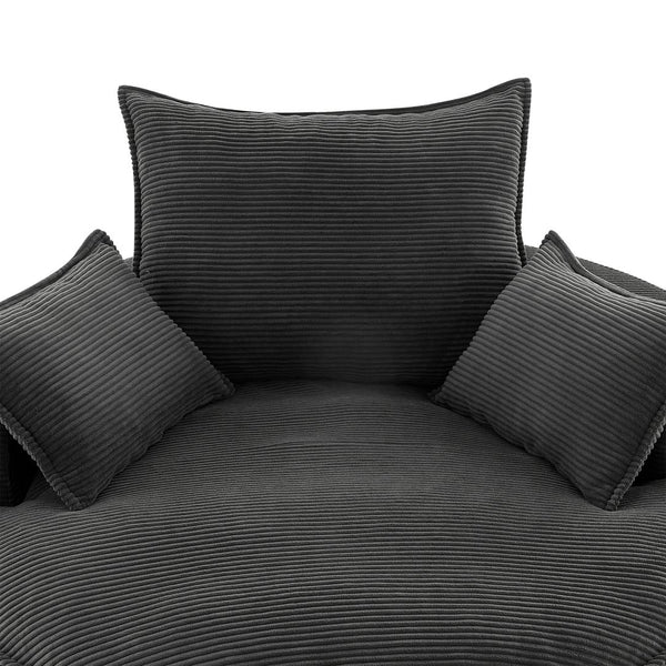English Elm 360° Oversized Swivel Lounge Chair with 38" Deep Seat Dual-Layer Cushion Corduroy Accent Pillows Black N719S002100B