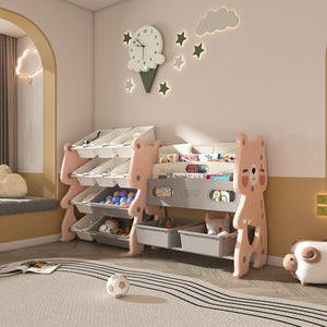 English Elm Kids Toy Storage Organizer with 12 Bins, Space-Saving Non-Toxic Cabinet for Neat Playroom Storage Pink W509P288473