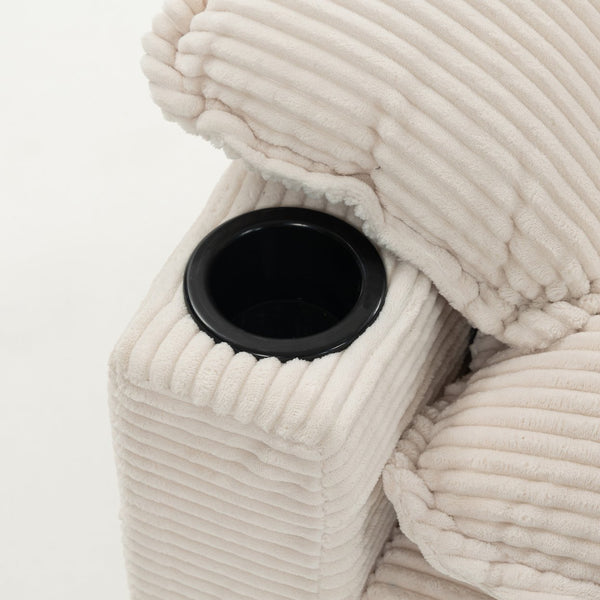 English Elm 113" Modern 3+1 L-Shaped Corduroy Sofa with Double-Layer Cushions, Cup Holders & Storage Bags Beige W2715S00005