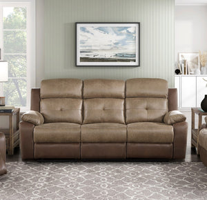 English Elm Plush Microfiber Reclining Sofa with Tufted Arms and Solid Wood Frame for Living Rooms B011P228557