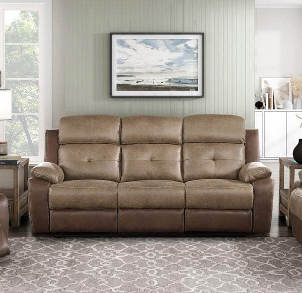 English Elm Plush Microfiber Reclining Sofa with Tufted Arms and Solid Wood Frame for Living Rooms B011P228557