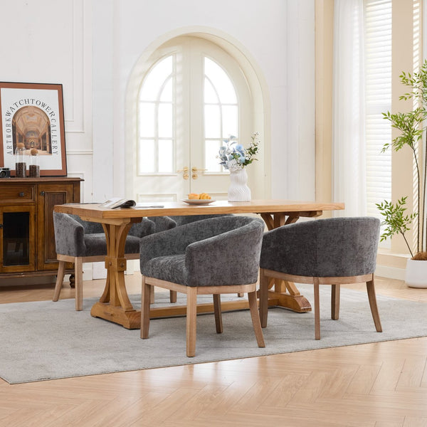 English Elm Mid Century Barrel Accent Chair Chenille Upholstery Rubberwood Legs Dining Room Gray W1143P449341