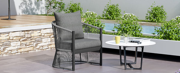 English Elm Christopher Knight Home® - Modern Gray Curved Aluminum Lounge Chair with Rope-Weave Frame, Weatherproof Cushions & Ergonomic Comfort for Patio and Indoor Spaces N767P237033G