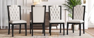 English Elm Upholstered High-Back Dining Chairs Set of 4 with Diamond Tufting, Nailhead Trim & Solid Wood Legs, Durable Comfort for Kitchen, Dining Room, Restaurant Seating Beige+Black N752P331360B