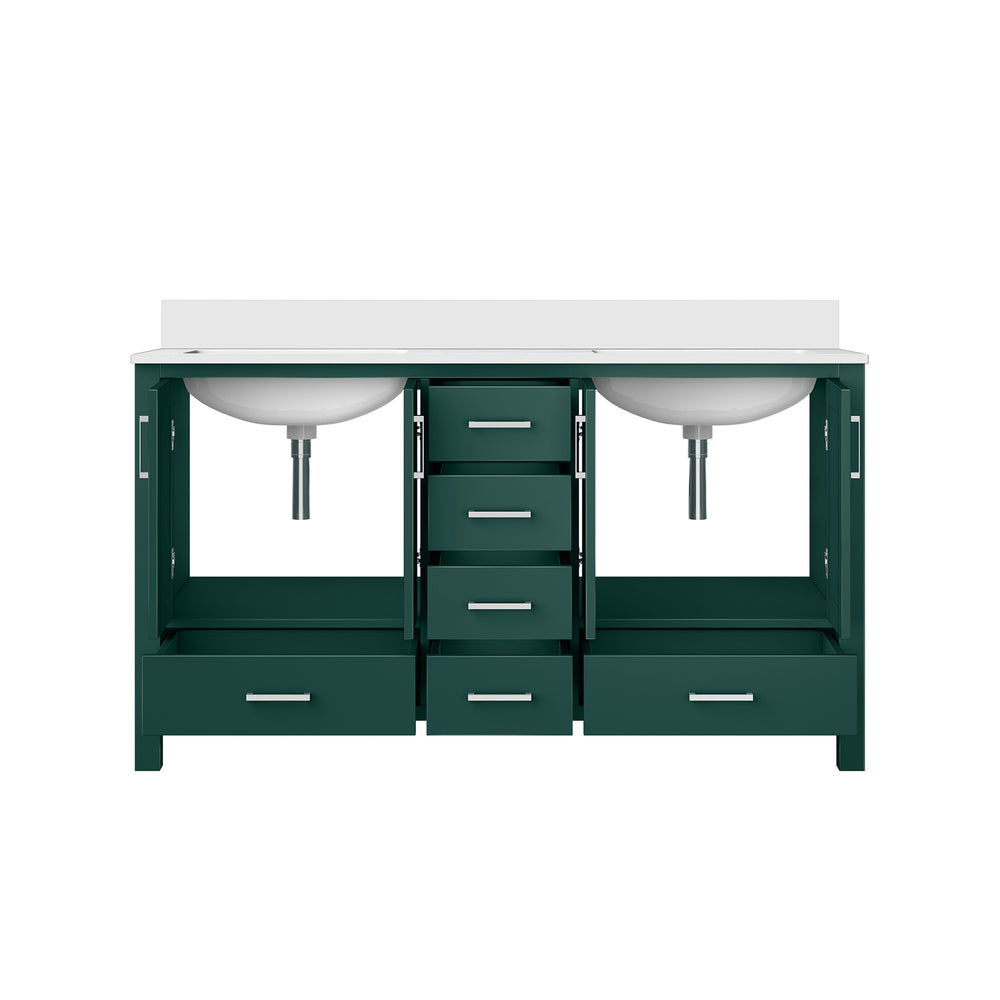 English Elm Green Double Bath Vanity 60in W x 22in D with Cultured Marble Top, Solid Wood, Soft-Close Drawers B2731P259095