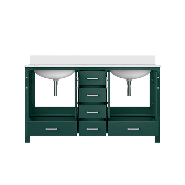 English Elm Green Double Bath Vanity 60in W x 22in D with Cultured Marble Top, Solid Wood, Soft-Close Drawers B2731P259095