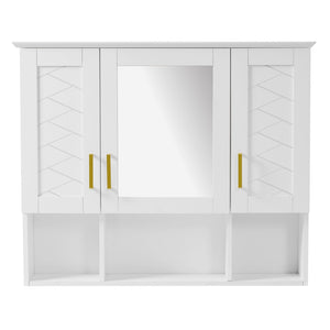 English Elm 35 Inch Wall Mount Medicine Cabinet Soft Close Mirror Storage for Modern Bathroom White N710P389453K