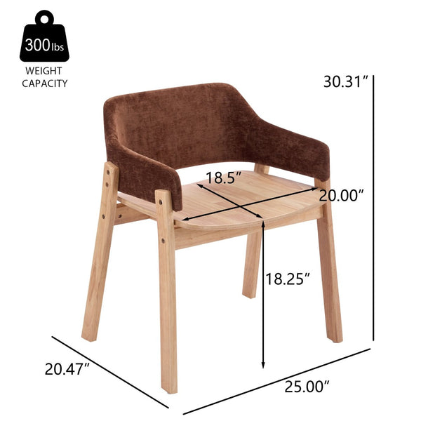 English Elm Upholstered Arm Dining Chairs Brown Fabric Rubberwood Frame Farmhouse Set of 2 N768P391167B