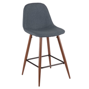 English Elm Pebble Mid-Century Modern Counter Stool with Upholstered Comfort and Walnut Steel Legs, Set of 2 Blue B202P222419