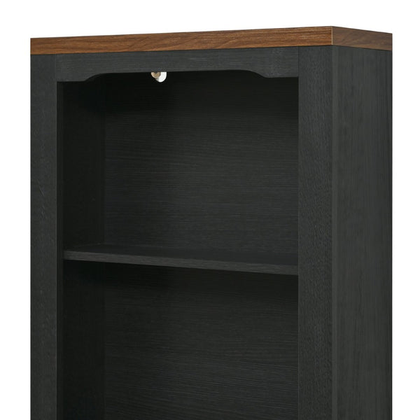 English Elm 3-piece Farmhouse Entertainment Center with Curved Cabinets Walnut Mdf Modular Living Room Black N721S000072B