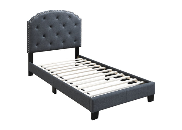 English Elm Light Gray Burlap Upholstered Twin Bed with Button Tufted Headboard and Nailhead Trim Charcoal B011P415174