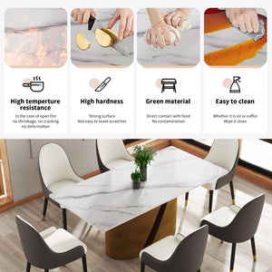 English Elm 70.86" Modern Rectangular Dining Table With Durable Sintered Stone Top & Stylish Bronze Iron Base W1535S00364