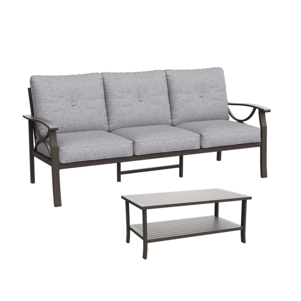 English Elm 2 Piece Outdoor Steel Sofa Set with Coffee Table Powder Coated for All Weather Patios Gray+ Khaki B082P455151