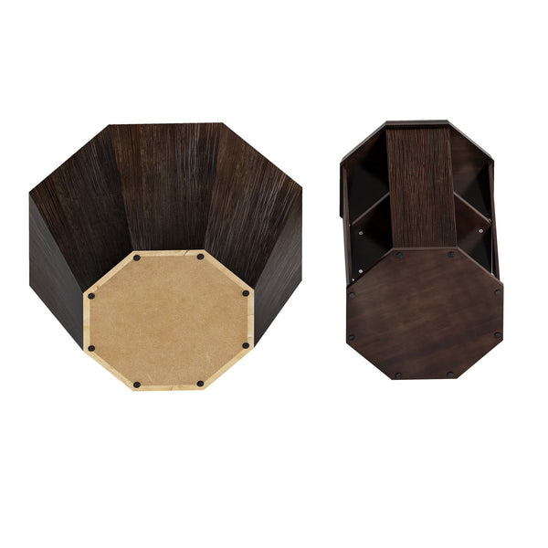 English Elm 31.5 Octagonal Black Rubber Wood Coffee Tables Set of Two – Stylish Living Room Accent, 110lb Capacity Walnut W757P203140