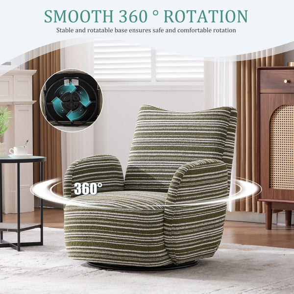 English Elm Modern Boucle 360° Swivel Leisure Chair with High‑Resilience Sponge, Supportive Curve, 550lb Capacity Olive Green W395P355490