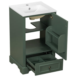 English Elm 20 Inch Bathroom Vanity with Ceramic Sink, Soft-Close Door, Adjustable Shelf, Smart Storage Organizing Design Green N729P299505F