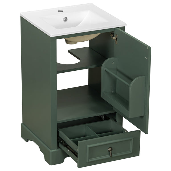 English Elm 20 Inch Bathroom Vanity with Ceramic Sink, Soft-Close Door, Adjustable Shelf, Smart Storage Organizing Design Green N729P299505F