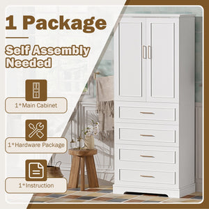 English Elm 72.2'' Tall Freestanding Bathroom Cabinet with 3 Drawers, Adjustable Shelf, Soft-Close Doors, Modern Elegant Design White N729P296769K
