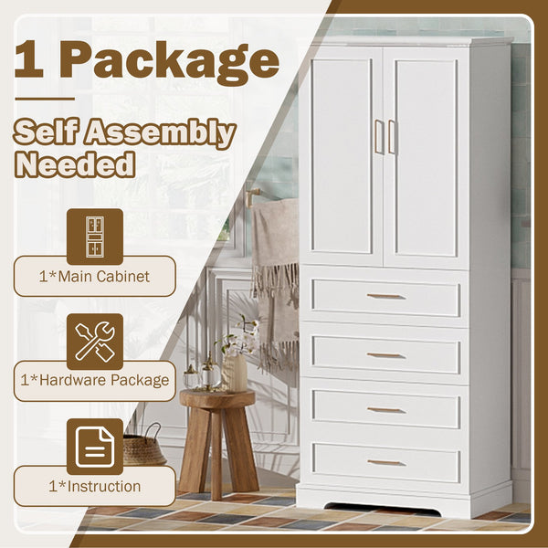 English Elm 72.2'' Tall Freestanding Bathroom Cabinet with 3 Drawers, Adjustable Shelf, Soft-Close Doors, Modern Elegant Design White N729P296769K