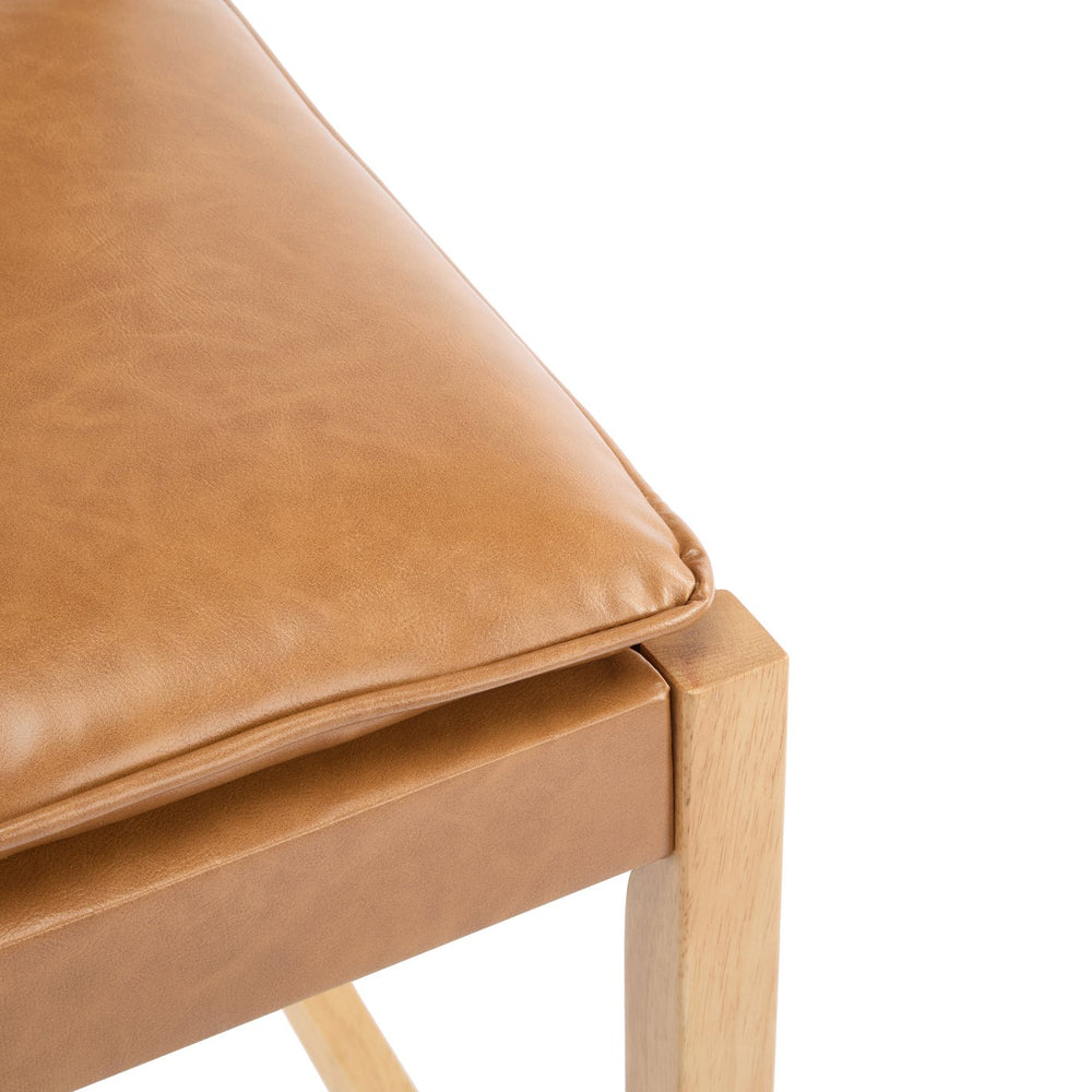 English Elm Christopher Knight Home® - Rieti PU Leather Barstools Set of 2 — Natural Rubberwood Frame, Geometric Crossback, Riveted Accents N775P271408B