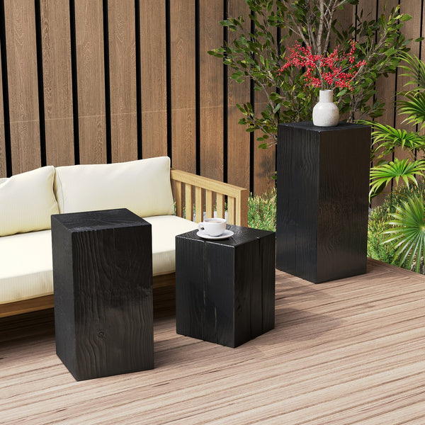English Elm Christopher Knight Home® - Retro Square-Column Side Table Set with Wood-Look MGO Finish, Stackable End Tables for Living Room Black N770S372B98B99B