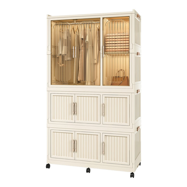 English Elm Portable Wardrobe Closet Organizer Cream White - Durable PP Modular Cube Storage with 9 Magnetic Doors, Hanging Rod and 6 Hangers, Quick Assemble-Friendly (36.8x18.1x15.8) W2699P253195