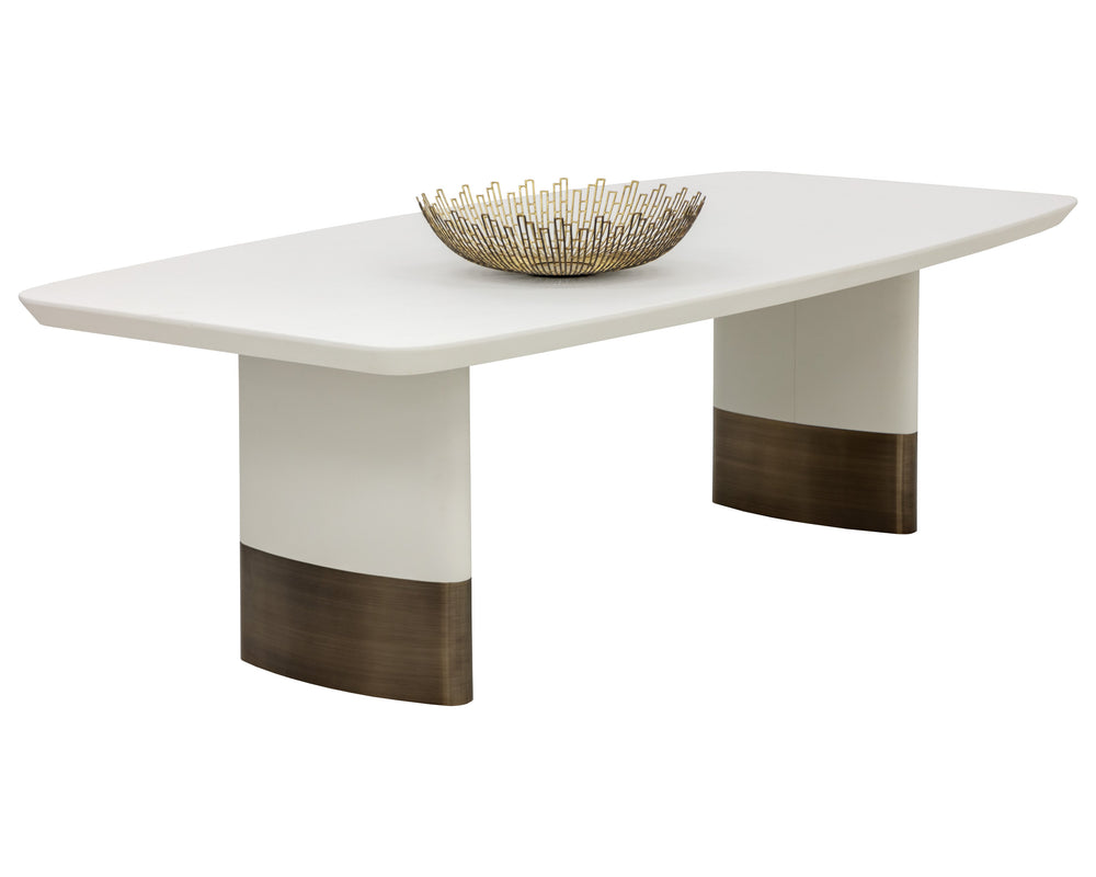 Sunpan Calida 98" Dining Table - Stylish Cream Faux Leather with Gold Stainless Steel Base for Elegance